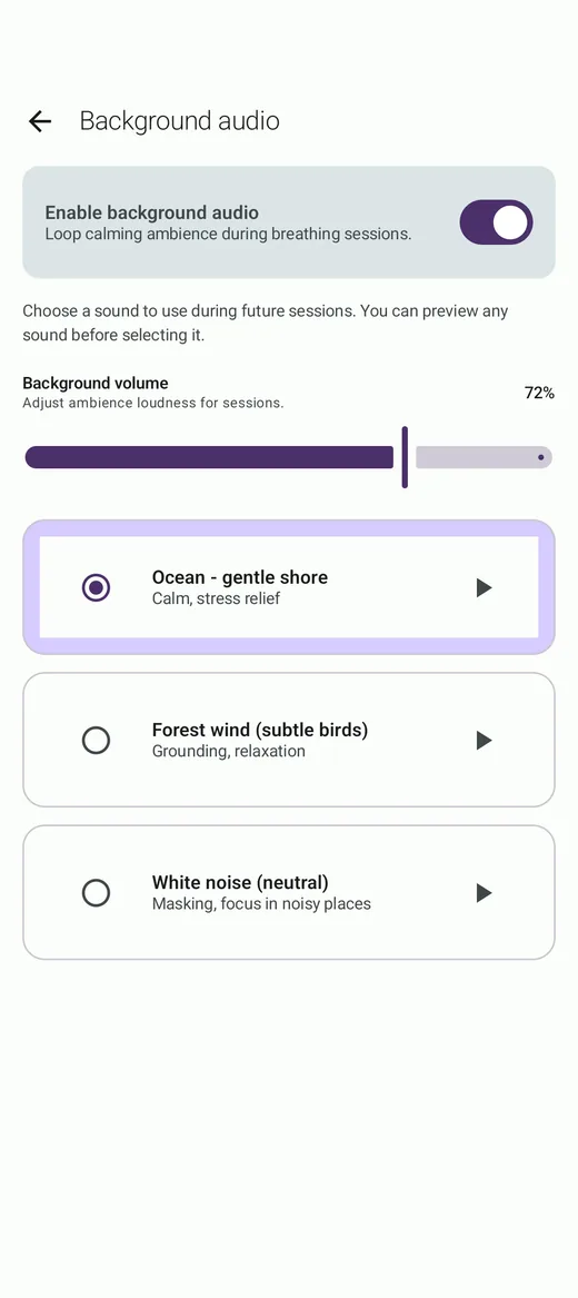 BreathFriend phone background sound selector
