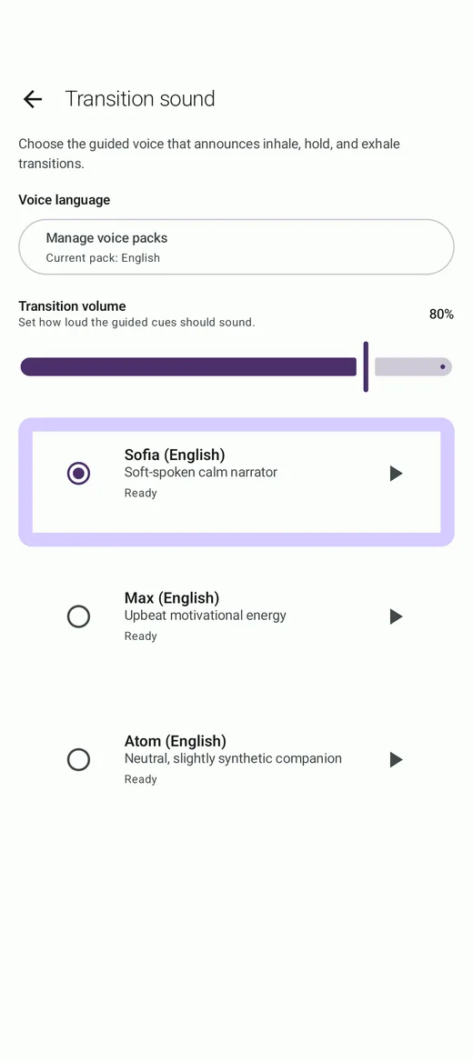 BreathFriend voice transition sound selector